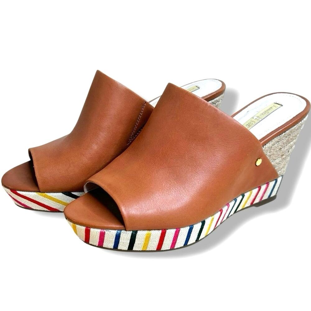 Louise et Cie Ramsaye Wedge Sandals Brown Leather Rainbow Striped Platform 8.5
